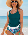 Everlee Stripe Drawstring Tummy Control Tankini Swimsuit