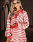 Stripe Collared V-Neck Pullover and Skort Set