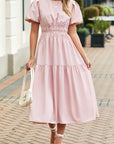 Lara Puff Sleeve Pleated High Waist Midi Dress