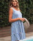 Stripe Sleeveless Tiered Mini Dress