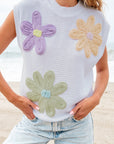 Hannah Crochet Flower Knit Short Sleeve Sweater Top