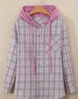 Checker Button-Up Chest Pocket Hooded Shacket