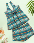 Teal Aztec Tankini & Boy Shorts Swim Set