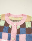 Checker Button Front Cardigan