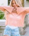 Ila Hollowed Eyelets Knit Bell Sleeve