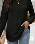 Solid Ribbed Knit Textured Round Neck Top