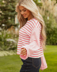 Colorblock Stripe Textured Dropped Long Sleeve Top