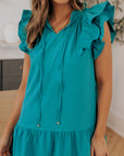 Azalea Tiered Ruffled Sleeves Mini Dress with Pockets