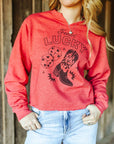Feelin' Lucky Raw Hem V-Neck Crop Graphic Sweatshirt
