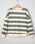 Rose Stripe Crew Neck Pullover Sweatshirt