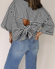 Stripe Bow Back Cutout Tee