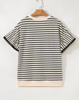 Plus Size Stripe Scallop Trim Short Sleeve Top