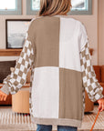 Checker Open Front Drop Shoulder Cardigan