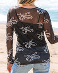 Bow Mesh Long Sleeve Top