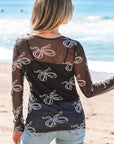 Bow Long Sleeve Mesh Top