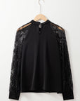 Lace Patchwork Sleeve Keyhole Neckline Blouse