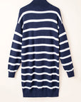 Iris Striped Zip Collared Loose Sweater Mini Dress