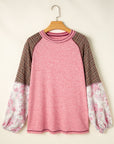 Elena Raglan Sleeve Ribbed Knit Patchwork Blouse