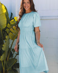 Lara Puff Sleeve Pleated High Waist Midi Dress