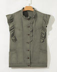 Denim Patchwork Ruffle Sleeve Jacket Vest