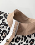 Leopard Stripe Collared Long Sleeve Flared Dress