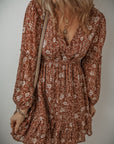 Ashley Boho Floral Puff Sleeve Mini Dress