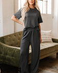 Dallas Drawstring Side Crewneck Tee and Loose Pants Set