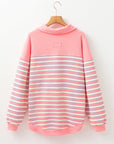 Stripe Buttoned Collared V-Neck Drop Shoulder Top