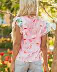 Quincy Floral Patchwork Flutter Sleeve Blouse
