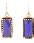 Filigreed Blue Agate Rectangular Shape Golden Drop Earrings