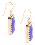 Filigreed Blue Agate Rectangular Shape Golden Drop Earrings