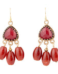 Filigreed Merlot Red Quartz Golden Drop Earrongs