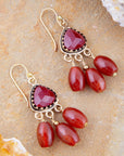 Filigreed Merlot Red Quartz Golden Drop Earrongs