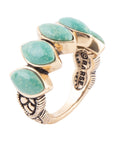 Five Stone Green Turquoise and Golden Bronze Ring