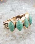 Five Stone Green Turquoise and Golden Bronze Ring