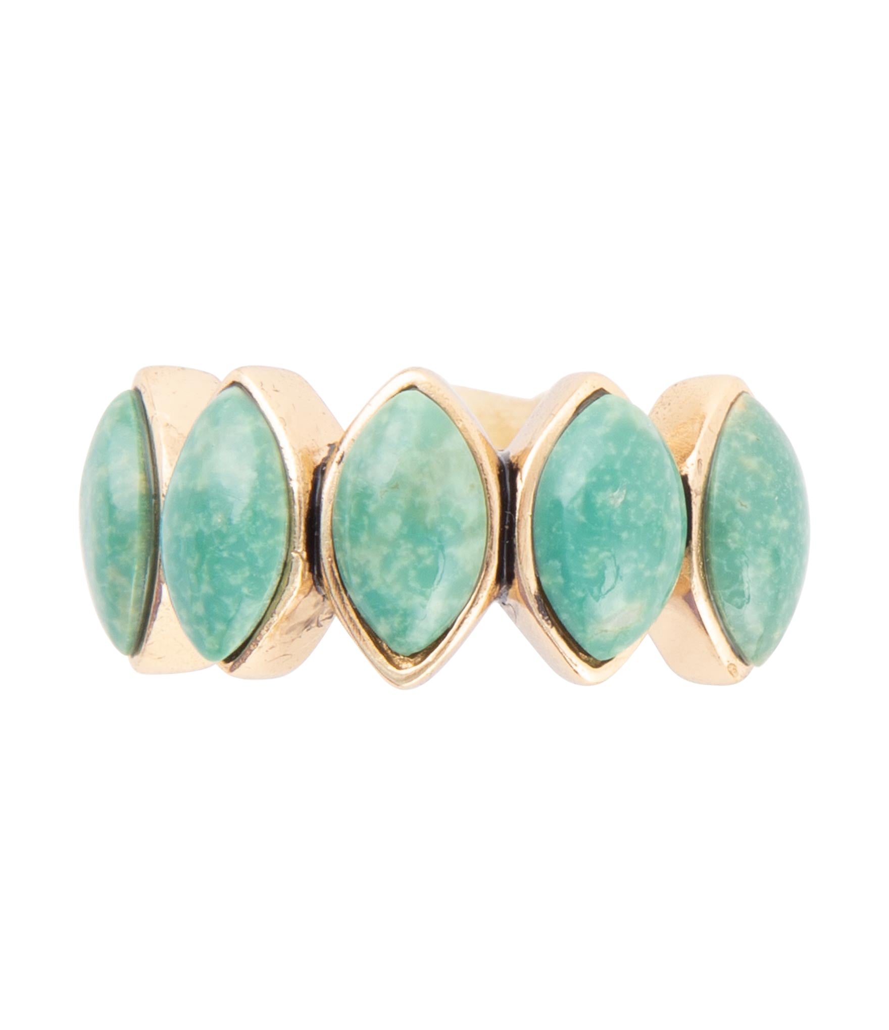 Five Stone Green Turquoise and Golden Bronze Ring