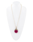 Flamenco Pink Magenta Agate Golden Pendant Necklace