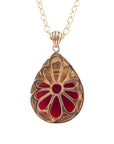 Flamenco Pink Magenta Agate Golden Pendant Necklace