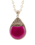 Flamenco Pink Magenta Agate Golden Pendant Necklace