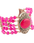 Flamenco Pink Magenta Agate Golden Statement Bracelet