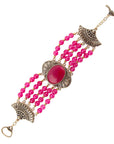 Flamenco Pink Magenta Agate Golden Statement Bracelet