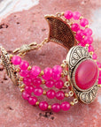 Flamenco Pink Magenta Agate Golden Statement Bracelet