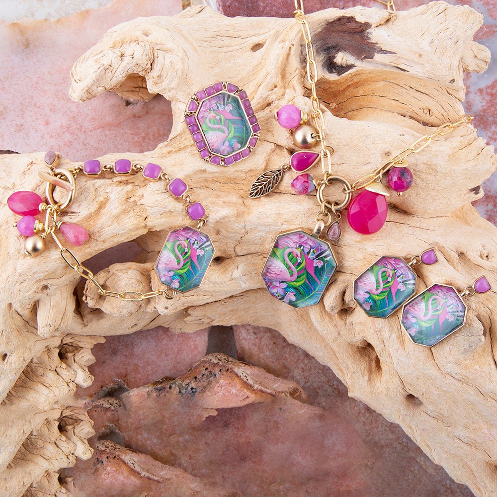 Flamingo Pink Agate Golden Link Bracelet