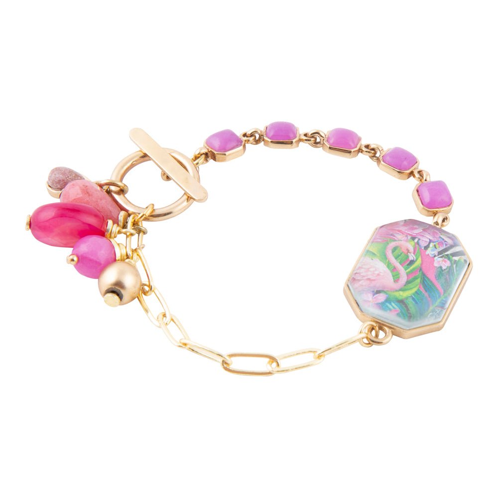 Flamingo Pink Agate Golden Link Bracelet