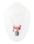 Flamingo Pink Agate Golden Pendant Necklace