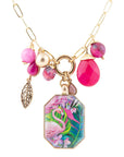 Flamingo Pink Agate Golden Pendant Necklace