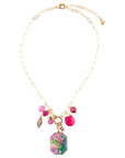 Flamingo Pink Agate Golden Pendant Necklace