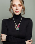 Flamingo Pink Agate Golden Pendant Necklace