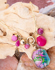 Flamingo Pink Agate Golden Pendant Necklace
