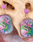Flamingo Pink Agate Golden Post Drop Earrings